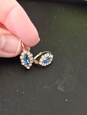 Gold-Tone Blue Marquise Crystal Halo Drop Earrings - Women Jewelry